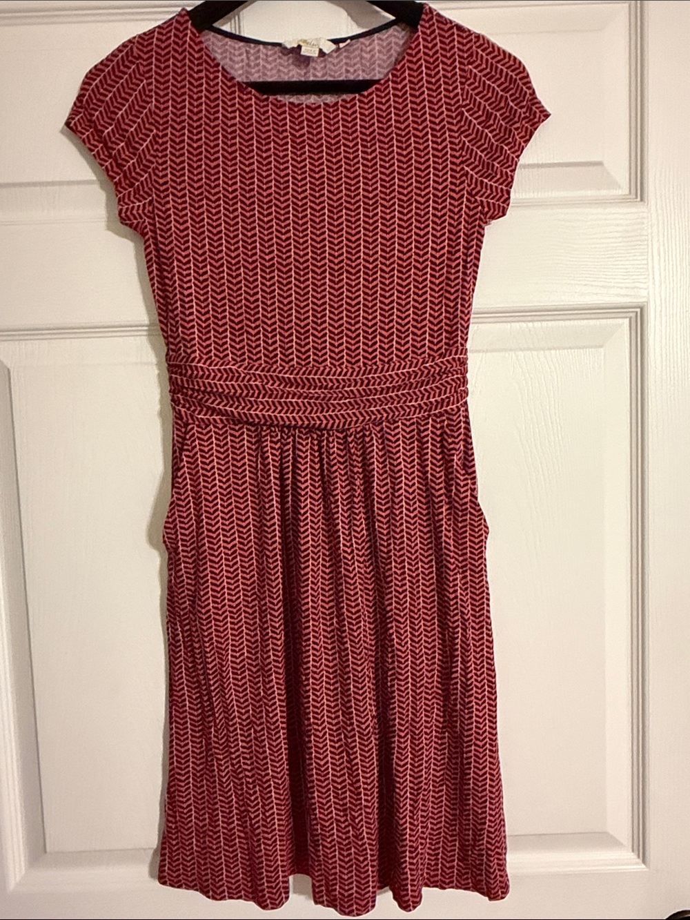 Boden Geometric Chevron Jersey Cap Sleeve Dress with Pockets Sz 2P